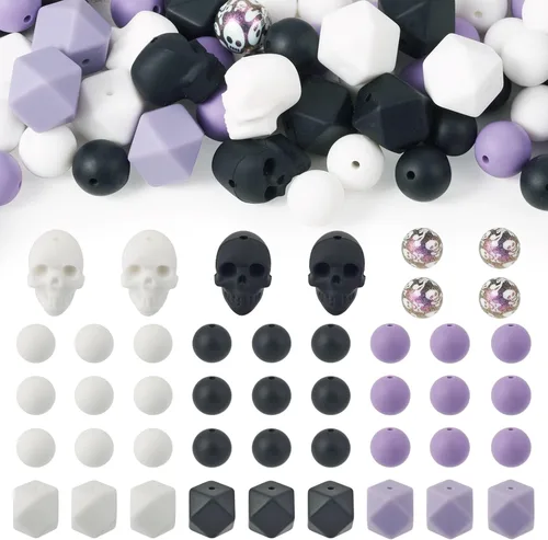 Miniatura 24 de Craftdady 20 cuentas de números de silicona de 0.531 in, números blancos y negros, 0-9, cuentas focales redondas para bolígrafos, manualidades