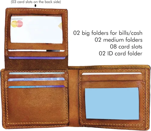 Miniatura 15 de Billetera vintage hecha a mano para hombre – Cuero auténtico plegable con grabado de mapa, regalo personalizable, Castaño, medio, Billetera plegable