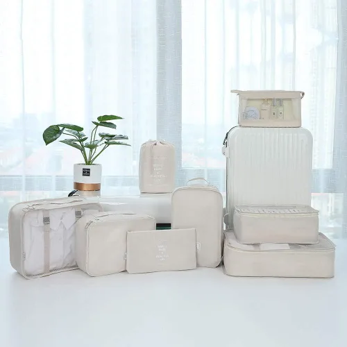Miniatura 3 de Belsmi Juego de 8 cubos de embalaje con bolsa de zapatos, organizador de equipaje de viaje de compresión