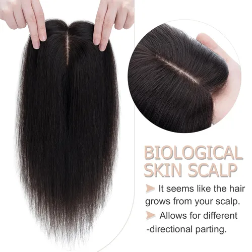 Miniatura 2 de SEGO SEGOHAIR - Toppers de cabello humano real para mujer, sin flequillo, más grande de 5.1 x 5.9 in, base de seda, densidad del 150 %, extensiones