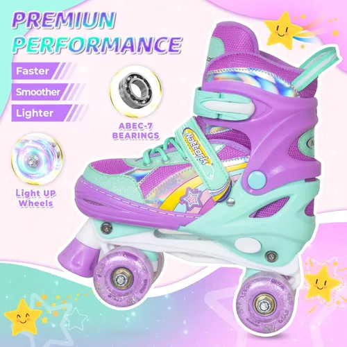 Miniatura 3 de Nattork Patines de ruedas para niñas para niños, 4 tamaños ajustables de arco iris con todas las ruedas iluminadas, el mejor regalo de cumpleaños