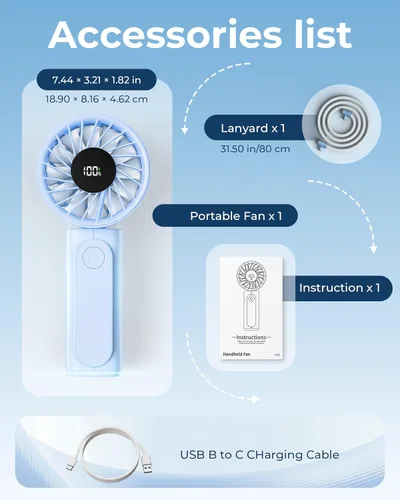 Miniatura 8 de Peiyuu Ventilador portátil, recargable de 4000 mAh, mini ventilador de escritorio plegable de 180° con 6 velocidades de viento, pantalla digital
