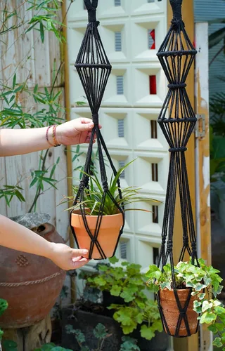 Miniatura 5 de 2 Piezas Colgadores de Macramé para Plantas de Interior, Maceteros Colgantes de Macramé Grandes para Macetas de hasta 10 pulgadas, Sin Borlas