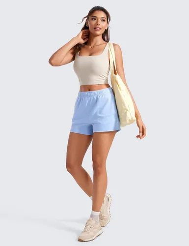 Miniatura 22 de CRZ YOGA Butterluxe Brasier deportivo de cuello cuadrado para mujer, estilo camiseta corta sin mangas, acolchado con soporte integrado para yoga