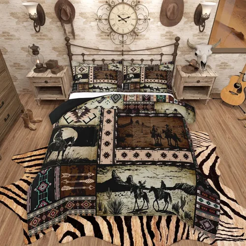 Miniatura 48 de Feelyou, juego de ropa de cama estilo vaquero tamaño individual para niños, juego de edredón occidental para niños y niñas, desierto del lejano