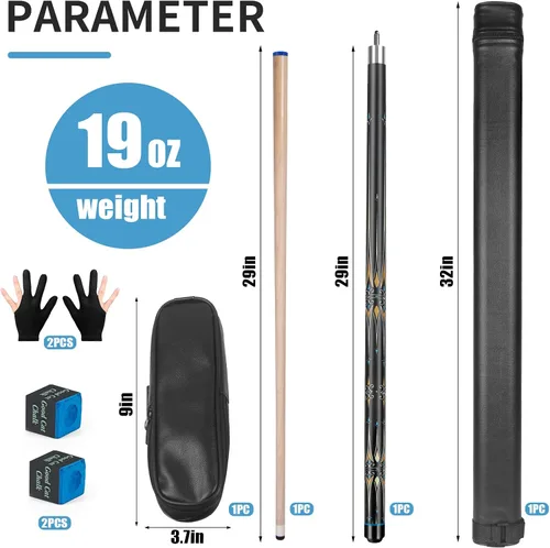 Miniatura 6 de lotmusic Palo de piscina prémium con extensión telescópica de fibra de carbono, juego de palos de taco de piscina profesional de 58 pulgadas
