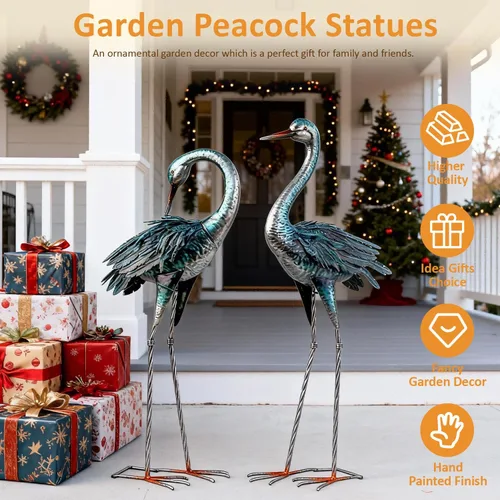 Miniatura 5 de Kircust Estatua de Grulla de Jardín para Exteriores, Señuelo de Garza Azul Esculturas y Estatuas de Jardín, Arte de Pájaro de Metal para Decoración