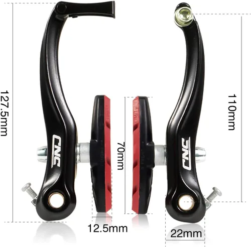 Miniatura 2 de CNC Set de Frenos V-Brake, Frenos V-Brake de Palanca Lineal para Bicicleta para Rueda Delantera/Trasera, Brazo Largo 110mm, Negro
