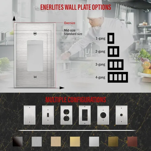 Miniatura 4 de ENERLITES Placa de pared metálica decorativa para interruptor o receptáculo, resistente a la corrosión, tamaño extra grande de 1-gang, 5.5" x 3.5