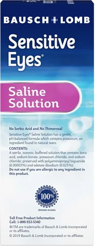 Miniatura 6 de Bausch + Lomb Solución salina para ojos sensibles, enjuague diario suave para lentes de contacto suaves y permeables a los gases, con potasio, 12