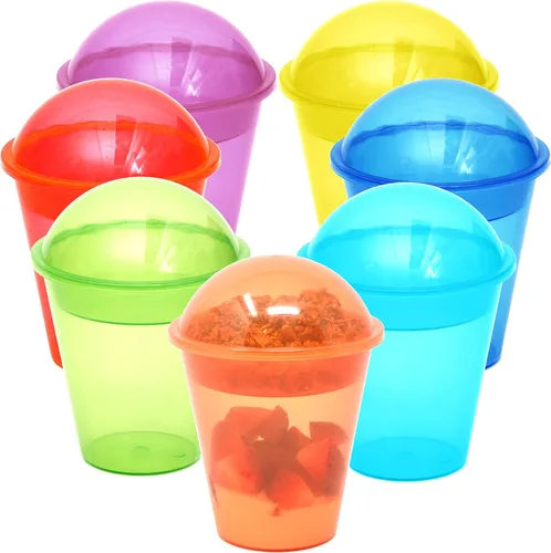 Miniatura 11 de Youngever 7 juegos de vasos de plástico para yogur con insertos y tapas de cúpula, a prueba de derrames y fugas (pequeño, 4 onzas)