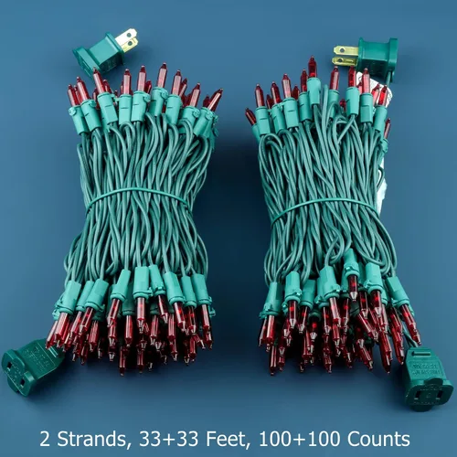 Miniatura 3 de 200 unidades de luces de Navidad rojas, paquete de 2 hebras de 100 unidades, 33 pies de cable verde, luces de cadena festivas UL listadas (rojo)