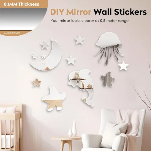 Miniatura 7 de Hojas de espejo flexibles de acrílico de 12" x 12", paquete de 8 azulejos de espejo cuadrados autoadhesivos cortables, calcomanías de pared, espejos