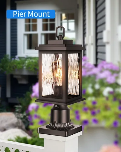 Miniatura 4 de VIANIS Luces de Poste para Exteriores de Bronce Frotado con Aceite Paquete de 2, Postes de Luz del Atardecer al Amanecer para Exteriores con Base