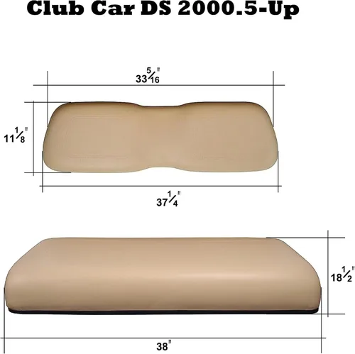 Miniatura 2 de Huskey Parts Company 2 piezas de fundas de asiento para carrito de golf marrón con costura en diamante para Club Car DS 2000.5-2013, vinilo de grado