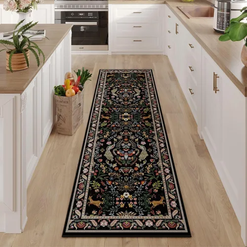 Miniatura 13 de Rugcomf Alfombra de pasillo lavable para cocina 2'6''x8' Alfombra de pasillo para entrada interior floral antideslizante alfombra suave para Azul