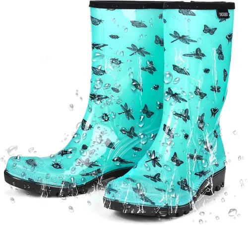 Miniatura 22 de DKSUKO Waterproof Womens Rain Boots insulated,Lightweight Rubber fashion Boots in Gardening,Warm and Comfortable Wide Calf Rain Boots with Glossy in