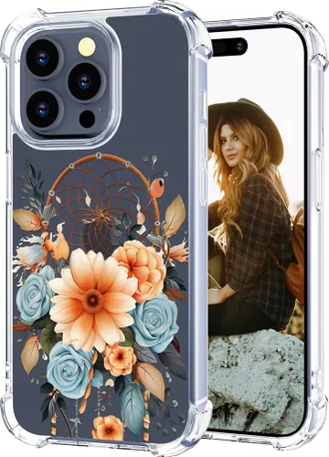 Miniatura 20 de Hungo Funda compatible con iPhone 15 Plus para mujer, diseño floral transparente, lindo, flor azul rosa Rosas Azules