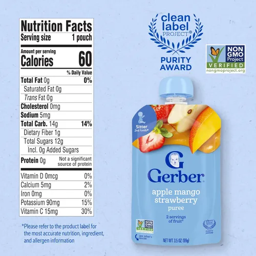 Miniatura 2 de GERBER NATURAL PARA BEBÉ 2nd Foods Manzana Mango Fresa 6(4x3.5oz)