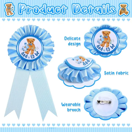 Miniatura 5 de Tiamon Banda temática de oso para baby shower, baby shower, diadema con corona de flores para revelaciones de género, fiesta de baby shower, Azul