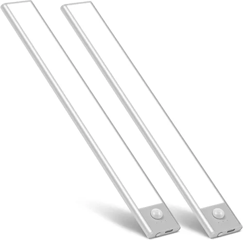 BLS Luces LED para Armario, Luz con Sensor de Movimiento de 52LED para Interiores, Luces Bajo Gabinete Recargables USB-C, Iluminación Bajo Gabinete,
