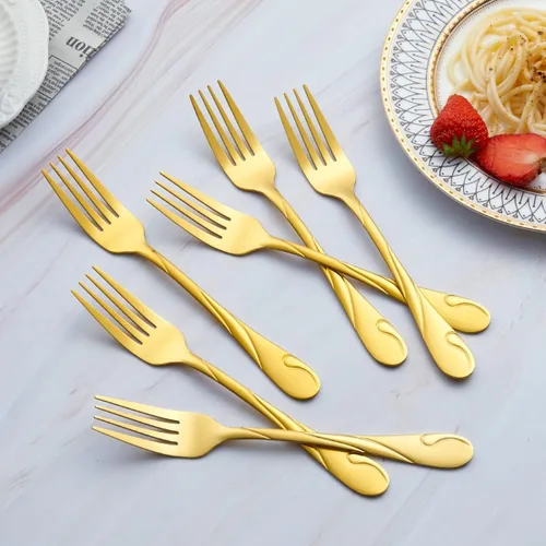 Miniatura 3 de Juego de 6 tenedores de mesa dorados de acero inoxidable de 7.8 pulgadas, color dorado brillante