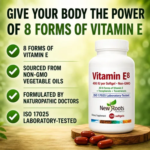 Miniatura 2 de NEW ROOTS HERBAL Cápsulas de vitamina E (400 UI), suplemento de vitamina E8 con los 8 tocoferoles y tocotrienoles para mujeres y hombres