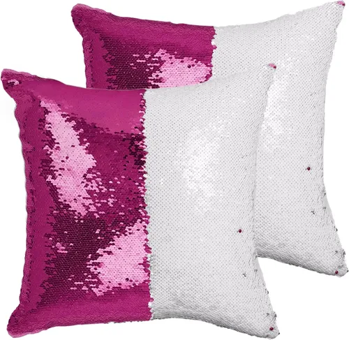 Miniatura 10 de Paquete de 2 fundas de almohada de lentejuelas sublimadas de 16 x 16 pulgadas, fundas de almohada reversibles con purpurina para regalos