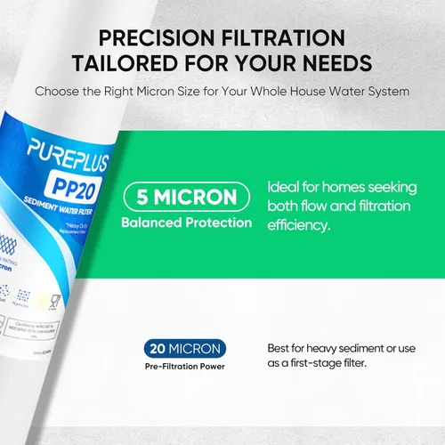 Miniatura 2 de PUREPLUS Filtro de Agua para Sedimentos de Toda la Casa de 5 Micrones 20" x 2.5", Prefiltración de Sedimentos de 20 pulgadas, Cartucho de Repuesto