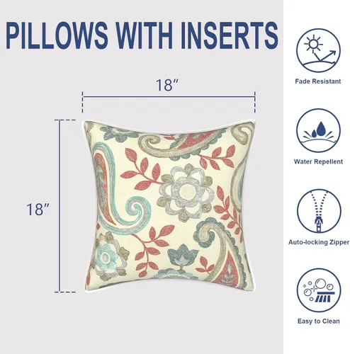 Miniatura 791 de Juego de 2 almohadas para exteriores de 16 x 16 pulgadas, repelentes al agua con interiores, para muebles de patio, hogar, jardín, geometría bohemia