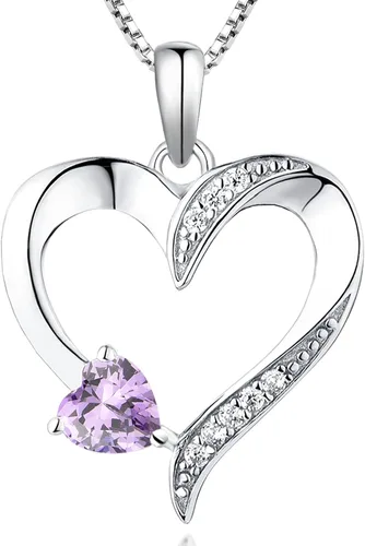 YL - Collar con corazón de plata de ley 925 con dije de corazón de 5 mm color azul, rubí, rosa, amatista, esmeralda, circonita, piedra de nacimiento