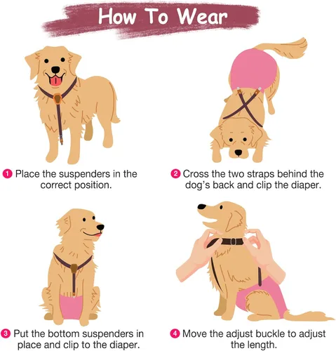 Miniatura 5 de Pet Soft Tirantes de pañales para perro hembra, 2 piezas, tirantes para falda de perro, vestido, Negro, rosa, marrón, burdeos