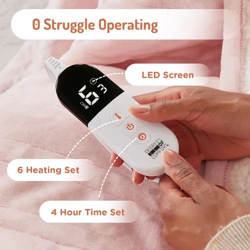 Miniatura 4 de Degrees of Comfor - Manta térmica rosa, manta eléctrica de franela suave con 6 ajustes de calor y apagado automático de 4 horas, regalos cálidos