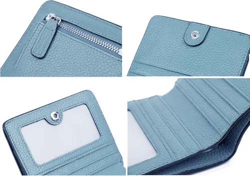 Miniatura 7 de BIG SALE-AINIMOER billetera de bolsillo pequeña con cremallera, plegable, compacta de cuero con bloqueo por identificación por radiofrecuencia