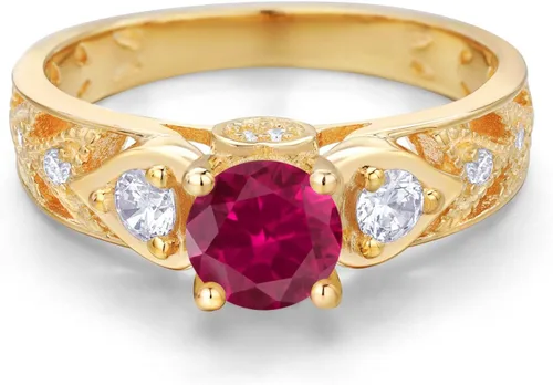 Miniatura 3 de Gem Stone King Anillo de compromiso de plata chapada en oro amarillo de 18 quilates con piedra natal de 0.236 in Anillo de compromiso
