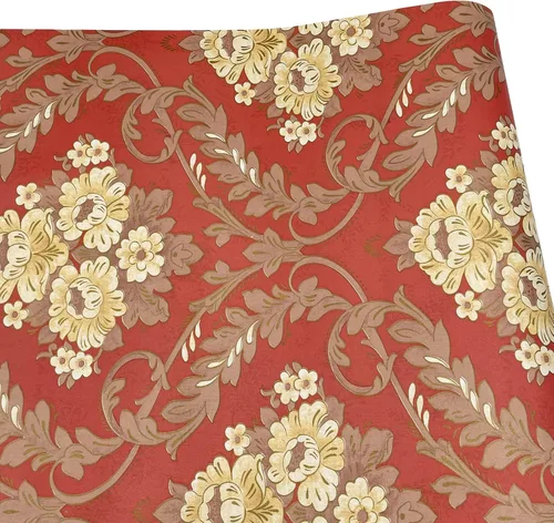 Miniatura 10 de Yifely Papel autoadhesivo para decoración de superficies de muebles florales amarillos, revestimiento de cajón, adhesivo rojo para encimera, 17.7