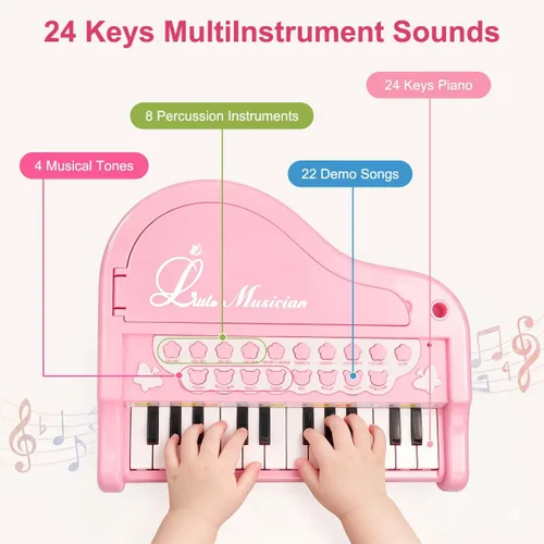 Miniatura 2 de Love&Mini Juguetes de piano rosa para niñas de 1 año o más, regalos de primer cumpleaños, piano para niños pequeños, instrumentos de juguete musical