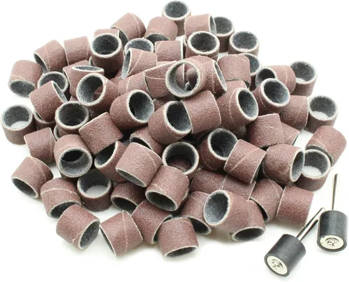 Miniatura 4 de TEMO 100 piezas de tambor de arena de 1/4 de pulgada de grano 60 grueso con 2 PC 1/8 pulgadas mandril para herramientas rotativas Dremel
