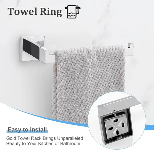 Miniatura 3 de TURS Juego de accesorios de baño de 5 piezas, juego de toalleros pulidos, incluye toallero de 23.4 pulgadas, soporte para toallas de mano y 2 cromado