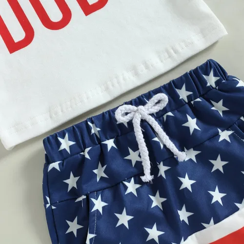 Miniatura 6 de Conjunto de ropa patriótica con estampado americano para el 4 de julio para bebé y niño del 4 de julio
