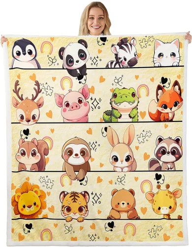 Miniatura 22 de Manta de franela de animales de dibujos animados para todas las estaciones, manta de cama azul con estampado de amor Kawaii para decoración