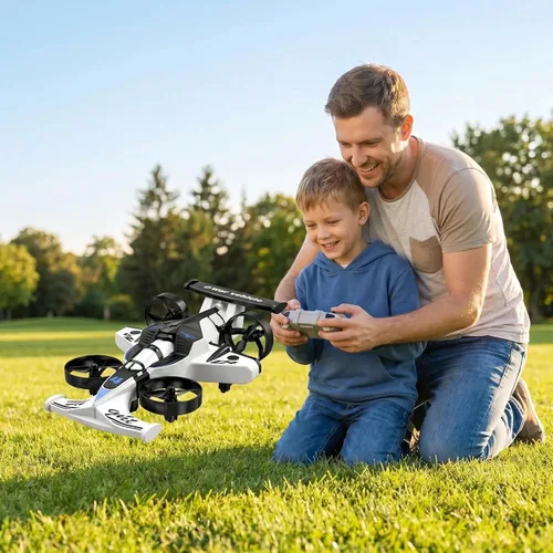 Miniatura 5 de Juguete de coche y avión volador a control remoto, juguetes para niños y niñas, dron helicóptero estilo jet con capacidad de giro de 360°, aviones