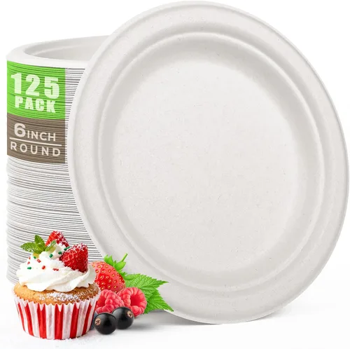 Miniatura 16 de Gezond 150 platos de papel compostables de 9 pulgadas, platos desechables sin blanquear, resistentes y ecológicos, de fibra de caña de azúcar, placa