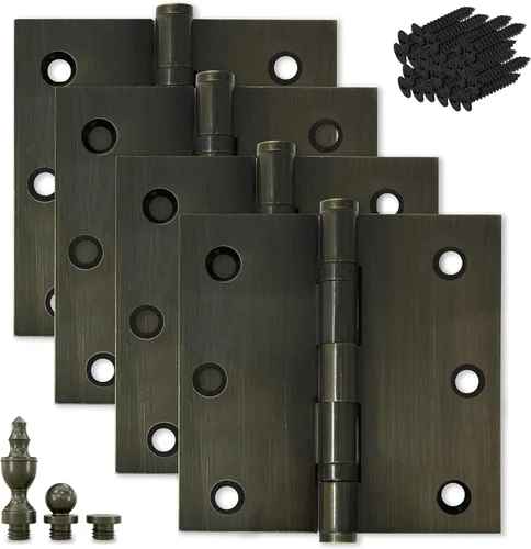 Miniatura 8 de Bisagra de puerta de latón macizo, rodamiento de bolas pulido de 3.5 x 3.5 pulgadas con puntas decorativas de rosca incluidas, juego de 2 bisagras