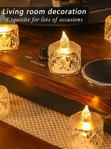 Miniatura 4 de Paquete de 12 velas de té LED sin llama, para decoración de Halloween, Navidad, hogar/boda, regalos de días festivos y luces decorativas Transparente