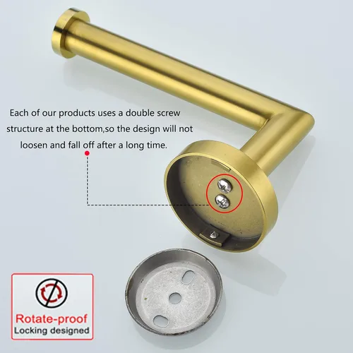 Miniatura 3 de Soporte de papel higiénico para baño, soporte de pared dorado cepillado SUS304, acero inoxidable, 96018-6BG.
