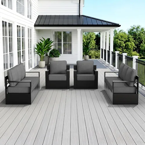 Miniatura 42 de Muebles de Patio al Aire Libre de Aluminio, Sillas de Metal para Todo Clima con Cojines de 6 Pulgadas de Grosor, Asiento Profundo para Jardín, Beige