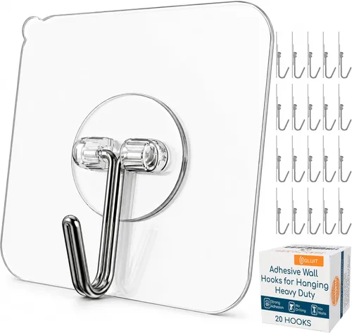 Miniatura 13 de GLUIT Ganchos adhesivos de pared para colgar, ganchos resistentes de 22 libras para paredes, sin daños, gancho transparente adhesivo para toallas