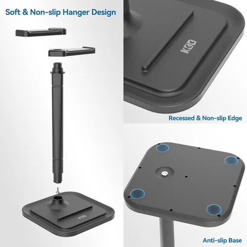 Miniatura 9 de KDD Soporte doble para auriculares para escritorio, colgador giratorio para auriculares con soporte para teléfono, base antideslizante extraíble