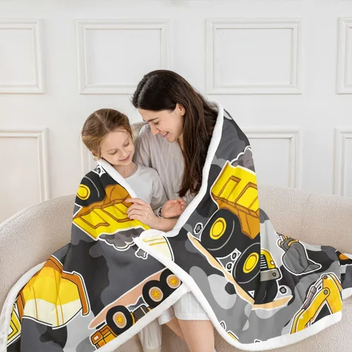Miniatura 2 de Erosebridal Manta de forro polar con diseño de camiones y excavadoras, de 40 x 50 pulgadas, color amarillo, para niños, niños, adolescentes